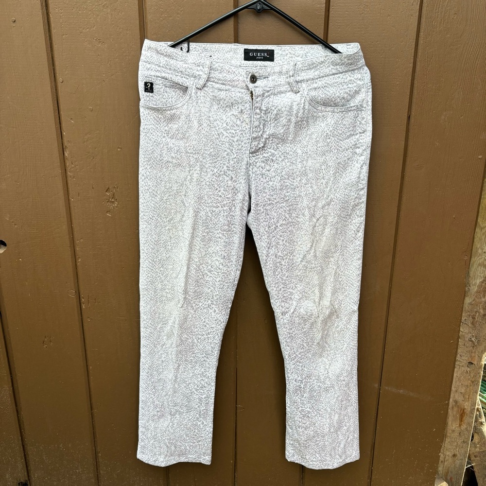 Guess Jeans Womens White Snakeskin Premium Denim Stretch 90s Y2K 27x26